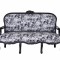 Sofa trei locuri din lemn masiv negru si tapiterie alb cu negru CAT361i63