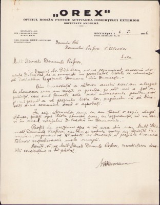 HST A1101 Scrisoare 1937 OREX către academician Victor V&amp;acirc;lcovici foto