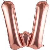 Balon folie metalizata litera w, flippy, 80 cm, umflati cu heliu sau aer, ambalaj individual, pai inclus, rose gold