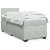 Gossi pat continental cu saltea, gri deschis, 80x200 cm, catifea
