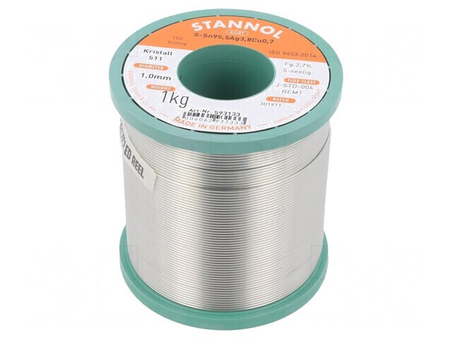 S&acirc;rmă de lipit fără plumb Sn95,5Ag3,8Cu0,7 1mm 1kg bobină