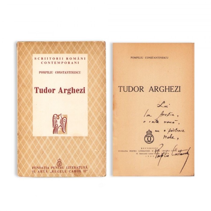 Pompiliu Constantinescu, Tudor Arghezi, 1940, cu dedicație pentru actorul Ion Anestin