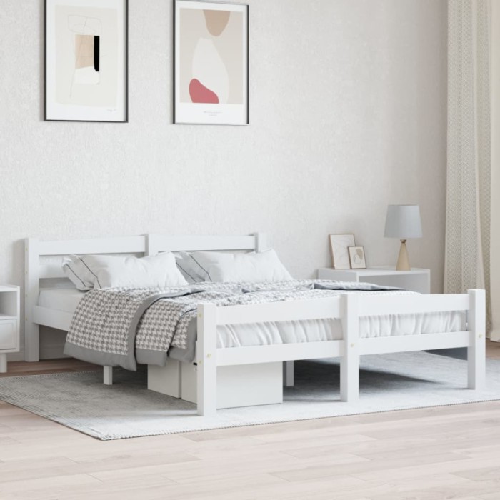 vidaXL Cadru de pat, alb, 140x200 cm, lemn de pin masiv 322071