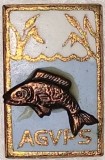 CY - Insigna "A.G.V.P.S. AGVPS (Asociatia Generala a Vanatorilor si Pescarilor Sportivi)" RSR comunism / pește 13 mm x 20 mm Stare! / RARUTA