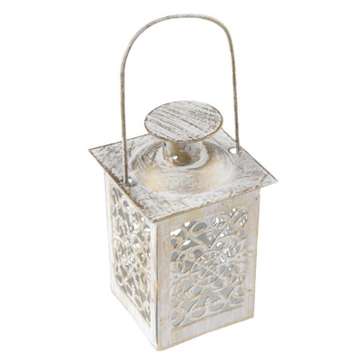 Felinar Metalic Decorativ, Model Perforat, Culoare Off-White și Auriu, Dimensiuni 6x12.5 cm foto