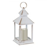 Felinar Decorativ, Model Alb Auriu Brushed, Lumină LED Caldă, 11x11x24cm, Oem