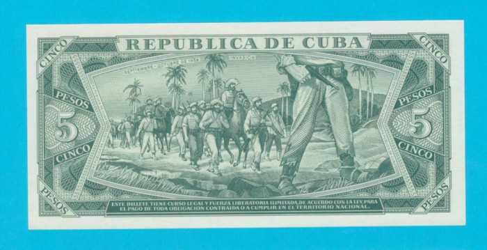 Cuba 5 Pesos 1987 &#039;Invazia din 1958&#039; UNC serie: YD15 790921