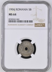 Romania, 5 Bani 1906 J, NGC MS64, Regele Carol I (1881 - 1914 )
