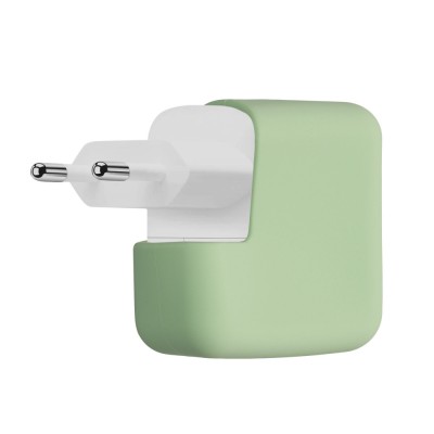 Husa Incarcator Kwmobile pentru Apple 35W Dual USB-C Power Adapter, Verde deschis, Silicon, KWM000024YY002C foto