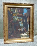 Lucrare &icirc;n ulei &icirc;ncadrată &icirc;ntr-o ramă din lemn masiv, Scene gen, Realism