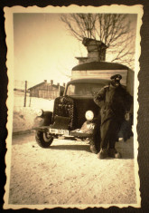 P.092 FOTOGRAFIE RAZBOI MILITAR GERMAN WWII WEHRMACHT CAMION Opel Blitz 9/5,8cm foto