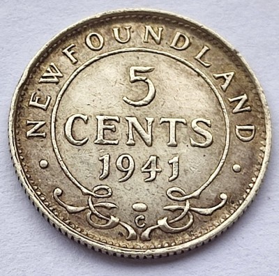 389. Moneda Newfoundland 5 cents 1941 (tiraj 621.641)(Argint 0.925) foto