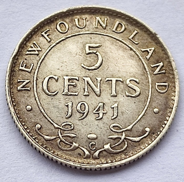 389. Moneda Newfoundland 5 cents 1941 (tiraj 621.641)(Argint 0.925)