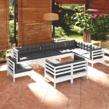 Gossi set mobilier gradina cu perne, 11 piese, alb, lemn masiv pin