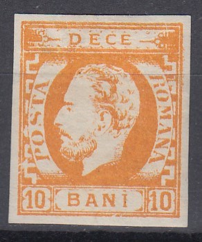 ROMANIA 1871 LP 31 REGELE CAROL I CU BARBA 10 BANI PORTOCALIU GUMA ORIGINALA SARNIERA foto