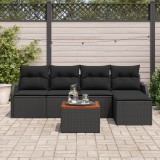 Set canapea grădină vidaXL 6 piese cu perne Ratan polietilenic negru și acacia