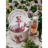 Trusou Botez cu 8 Piese + Lumanare - Model Ursulet cu fundita - TB807