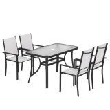 Outsunny Set de Pr&acirc;nz Grădină cu Orificiu pentru Umbrelă, Masă, Scaune pentru 4, Gri Deschis | Aosom Romania