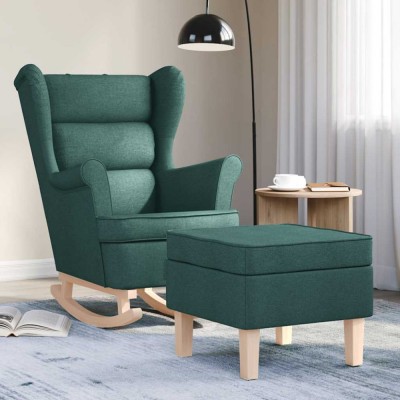 vidaXL Scaun balansoar cu taburet, verde &amp;icirc;nchis, textil foto