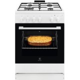 Aragaz Electrolux LKG604013W, Gaz, 4 arzatoare, Autocuratare Catalitica, Timer mecanic, Aprindere integrata plita si cuptor, Grill Electric, Rotisor,