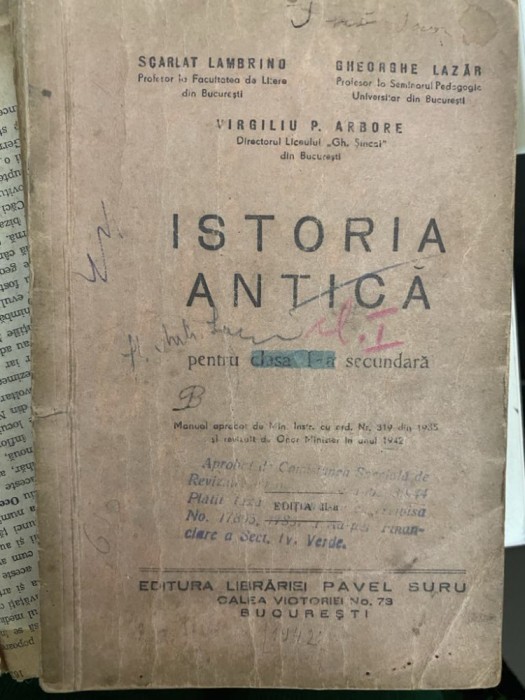 1942 Istoria antica pentru clasa I-a secundara - Scarlat Lambrino, Gheorghe Lazar editia II