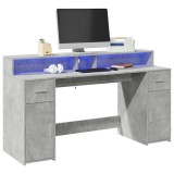 Birou PC vidaXL cu LED, Gri Beton, 160x55x91 cm, Lemn Prelucrat, Spatiu Stocare Amplu, Design Modern