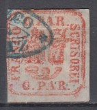 ROMANIA 1862 LP 9 PRINCIPATELE UNITE EMISIUNEA I - 6 PARALE ROSU POINCON STAMPILAT