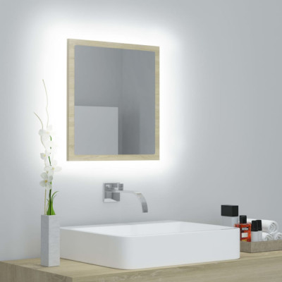 Oglindă de baie cu LED, stejar sonoma, 40x8,5x37 cm, acril foto