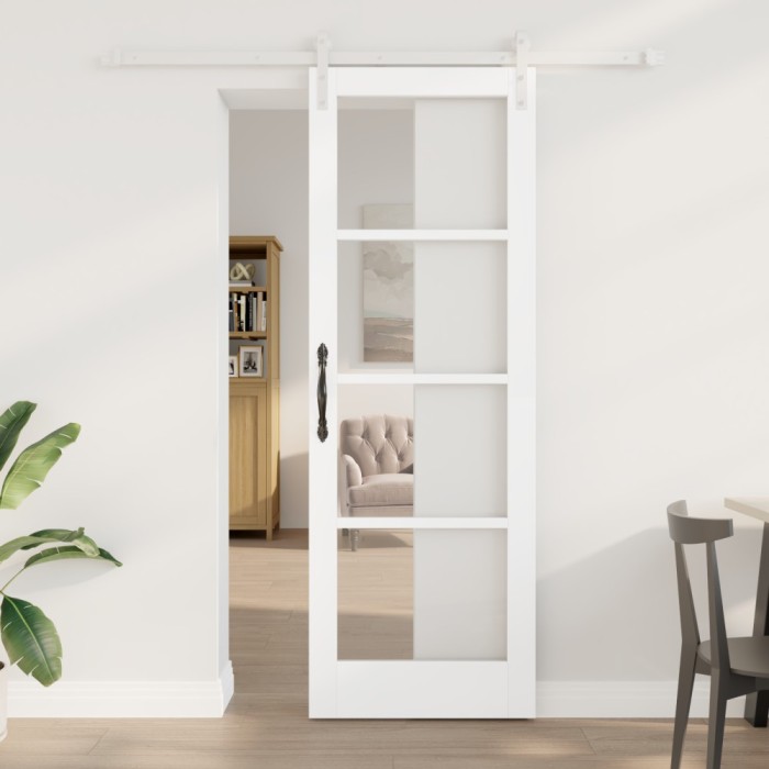 Ușă Glisantă vidaXL cu Set Hardware &quot;ORKDAL&quot; Alb din Lemn Solid și Sticlă