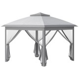 Outsunny Foișor Pliabil cu Plasă de Ț&acirc;nțari, Baldachin Dublu, &Icirc;nălțime Reglabilă și Geantă, 330x330x288 cm, Bej | Aosom Romania