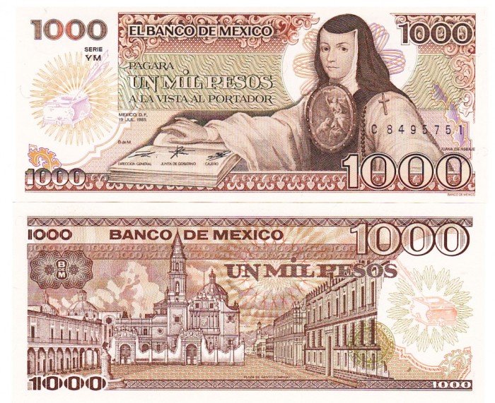Mexic 1 000 1000 Pesos 1985 P-85a.8 UNC