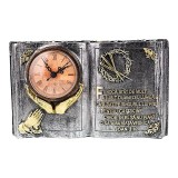 Cumpara ieftin Ceas de Masa Vintage Argintiu, Stil Carte, Citat Religios, Coroane Spini, Rasina, 24cm, Analogic, Quartz
