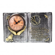 Ceas de masa, In forma de carte cu citat religios si coroane de spini, 24 cm, 1694H