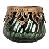 Suport lumanare sticla verde metal auriu &Oslash; 8x7 cm