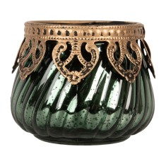 Suport lumanare sticla verde metal auriu &Oslash; 8x7 cm