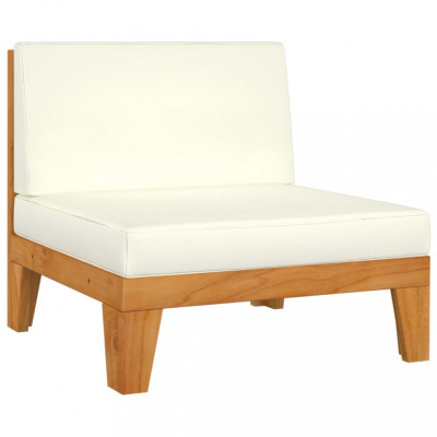 Canapea de mijloc modulară, perne alb crem, lemn masiv acacia foto