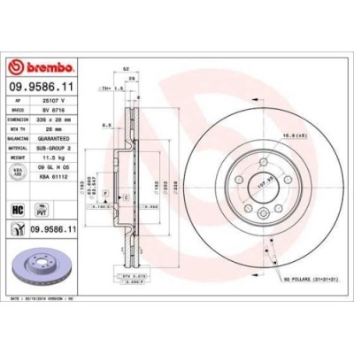 Set discuri frana Volvo S60 2 (134), S80 2 (124), V60 1 (155), V70 3 (135), V70 3 Box / Estate (135), Xc70 2 (136), Xc70 2 Van (136), punte fata, 336 foto
