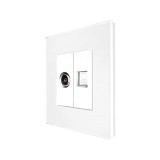 Priză TV + internet Luxion LXD-MP026/25G-W, ramă sticlă, alb