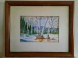 Pictura veche semnata, 55.6x45.6cm, Natura, Acuarela, Realism