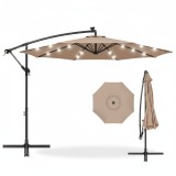 Cumpara ieftin Umbrelă de Grădină Solară LED 10ft (305cm), 24 LED, 8 Spite, Impermeabilă, cu Manivelă și Bază Cruce