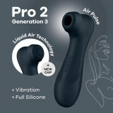 Vibrator Clitoridian Pro 2 Generation 3 Liquid Air, Negru, Satisfyer