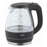 Fierbator, Adler, AD1224, 2200 W, 1.8 L, Control Temperatura, Iluminare LED, Sticla/Plastic, Transparent/Negru