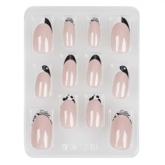 Set Unghii False Oval Almond Animal Print cu Adeziv, 12 buc