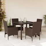 VidaXL Set mobilier de grădină cu perne 5 piese maro poliratan&amp;sticlă