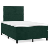 Cumpara ieftin Pat box spring cu saltea, verde inchis, 120x200 cm, catifea