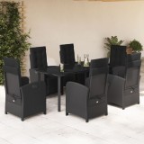 VidaXL Set mobilier de grădină cu perne, 7 piese, negru, poliratan 3212539