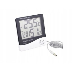 Termometru si higrometru digital cu sonda pentru exterior, afisaj LCD, ceas si alarma, alb , masurare precisa a temperaturii si umiditatii interioare