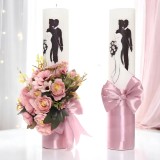 Set 2 Lumanari pentru Nunta cu flori artificiale ROZ - PUDRAT - LN02