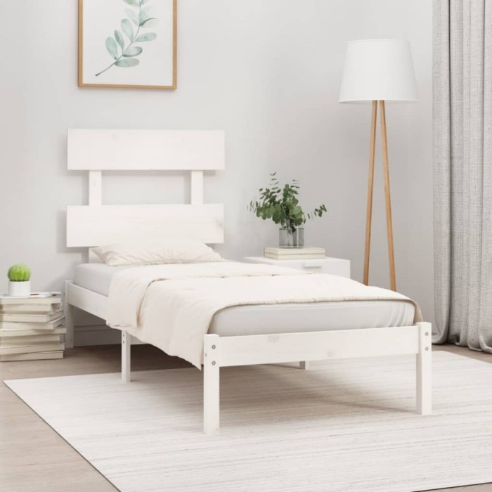 vidaXL Cadru de pat, alb, 100x200 cm, lemn masiv 3104664
