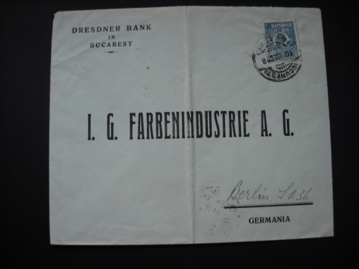 Scrisoare cu trimbru perfin de la Dresdner Bank la I G F Berlin 10 III 928